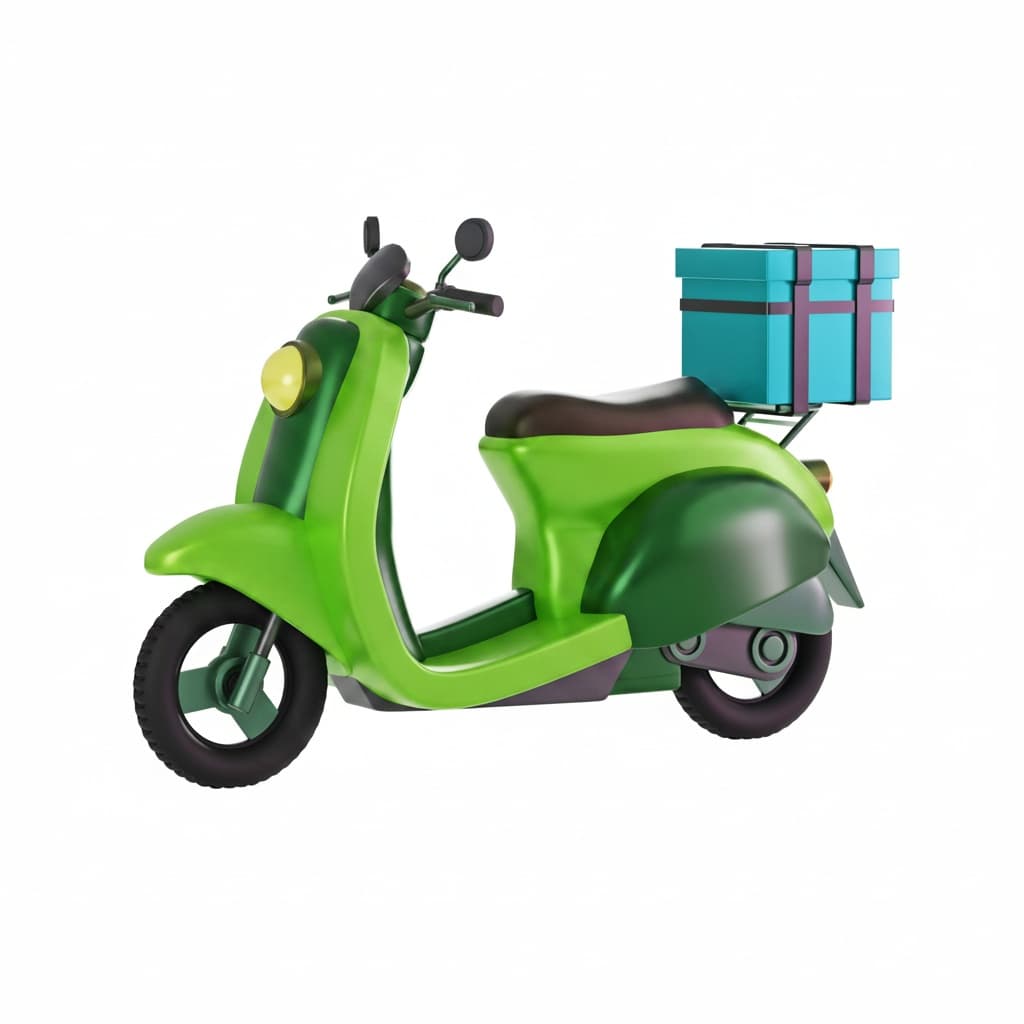 A delivery scooter carrying a box